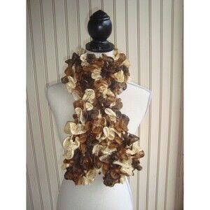 brown and cream ruffle scarf